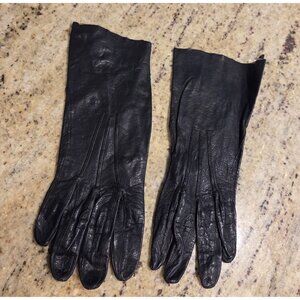 Vintage Womens Size M 7 Black Leather Formal 9" Long Gloves